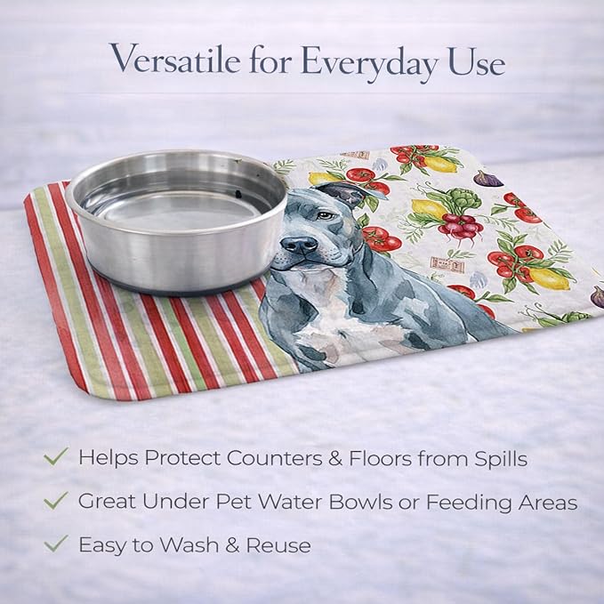 Caroline's Treasures Blue American Staffordshire Terrier Vegetables Dish Drying Mat Absorbent Dish Drying Mat Pad for Kitchen Counter Dish Drainer Mat for Countertop 14 x 21 Multicolor