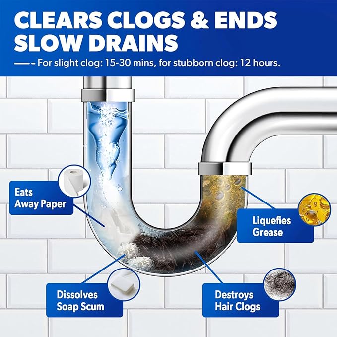 2PC Drain Clog Remover Pipeline Dredging Agent Powerful Quick Cleaning Drain Toilet Cleaner Tool Unclog Toilet Clog And Kitchen Sink Pipe Unblocker Powder