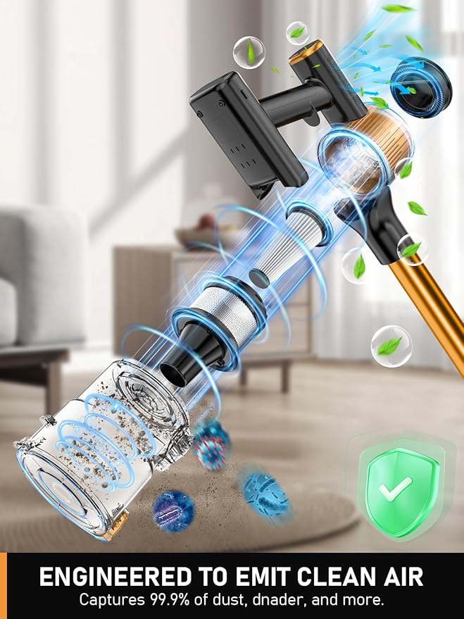 Cordless Vacuum Cleaner 30Kpa 8 in 1 Lightweight Stick Vacuum with Sofa Brush 350W Motor Anti-Tangle Brush with Green Light 40mins Runtime Rechargeable Vacuums for Hardwood Floor Carpet Pet Hair