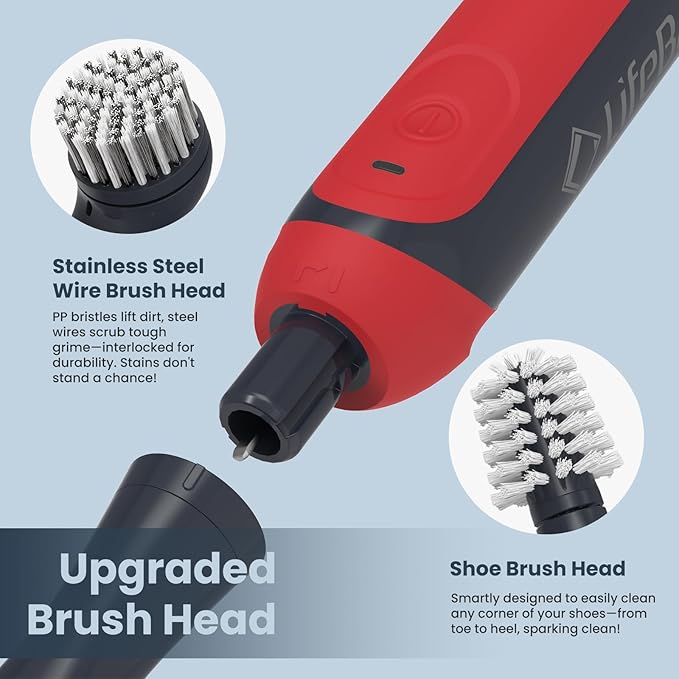 LifeBasis Rechargeable Power Scrubber 11-Piece Kit Cordless Electric Cleaning Brush IPX7 Waterproof Electric Grout Brush for Home Kitchen Bathroom Grout Tile Shower Tub Red