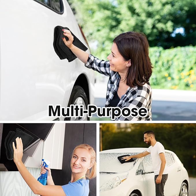 Shimeyao 30 Pcs 16 x 16 Inch Edgeless Microfiber Plush Towels for Cars Detailing Drying Wash Polishing Absorbent Cleaning Cloths 500 GSM(16 x 16 Inch Black 30 Pcs)
