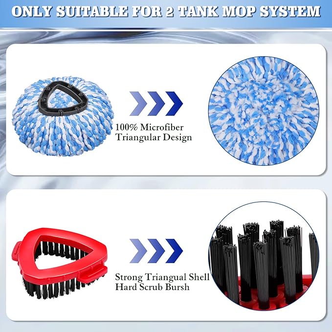 4 Packs Spin Mop Replacement Heads Compatible with Oceda RinseClean 2-Tank System 30-58 Mop HandleMop Scrub Brush and Base Combo SetMopping Refills Easy to Replace and Cleaning