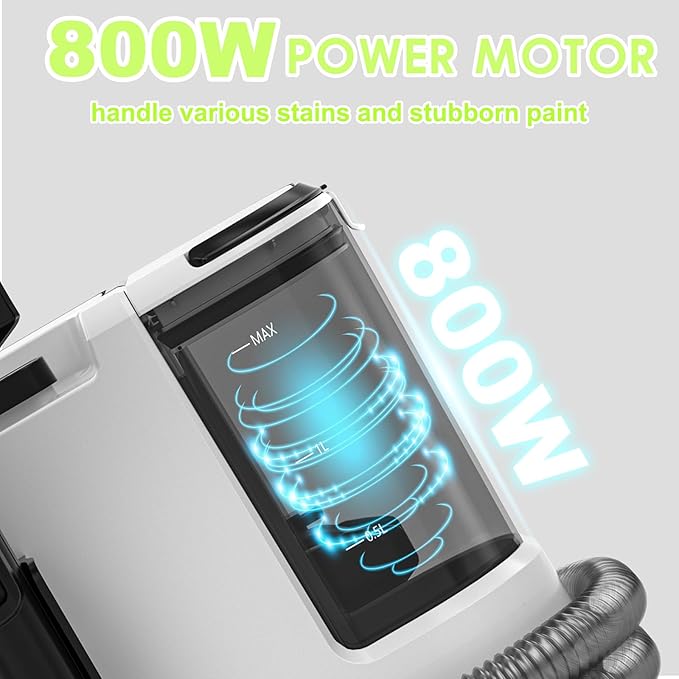 Portable Carpet &amp Upholstery Cleaner Deep Cleaning for Rugs Couch Curtain Car Interiors Stains Pet &amp Family Friendly 800W high-performance motor 21Kpa 120V (White)