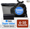 Reli. 6-10 Gallon Trash Bags | 1000 Bags | Black | Bathroom | Strong | Garbage