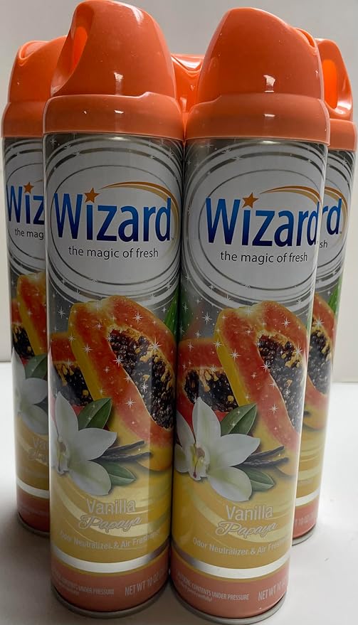 Wizard The Magic of Fresh | Odor Neutralizer &amp Air Freshener - 10 Oz. Vanilla papaya (Pack of 5) (Packaging May Vary)