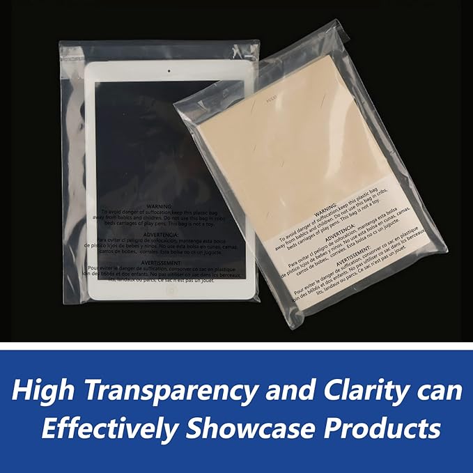 iMailer - 500 Count - 12 x 15 Self Seal 1.6 Mil Clear Plastic Poly Bags with Suffocation Warning for Clothing T-Shirts Pants-Resealable AdhesiveNot Strong