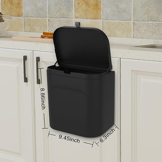 Naisu 3 Pack 1.12 Gallon Kitchen Garbage Bin for Counter Top or Under Sink Stick on the WallHanging Small Trash Can with lid for Cupboard/Bathroom/Bedroom/Office(Black)