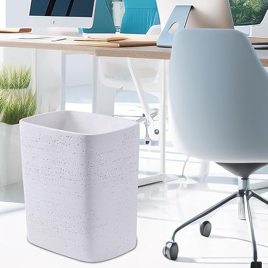 Polytree White Travertine Stone Bathroom Trash Can 1.8 Gallon(7 Liter) Small Kitchen Garbage CanLiving Room Bedroom Trash Can Decor Wastebasket for Home Office