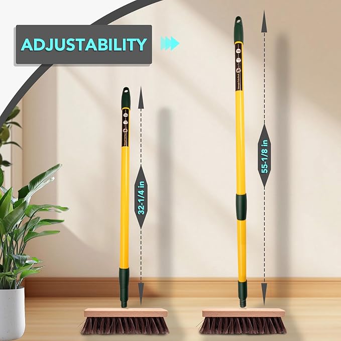 3-in-1 Wire Broom &amp Garden Brush Set – Adjustable 81-140cm Telescopic Handle with Nylon Wire and Gap Brushes for Weeding Moss &amp Algae Removal Patio Cleaning Outdoor Scrubbing