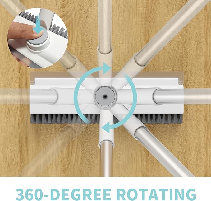 Floor Scrub Brush with Long Handle 3 in 1 Scrape and Heavy-Duty Stiff Bristle Scrubber Brush for Cleaning Shower Bathroom Patio Pool Garage Kitchen Wall and Deck (White 1 Pack)