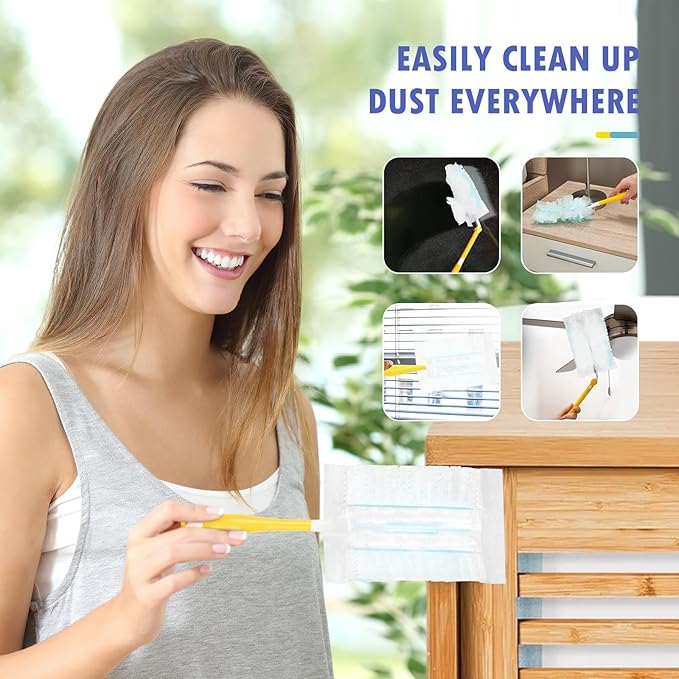 60 Count 180° Duster Refills Compatible with Dusters 180 Handle Dusters Heavy Duty Multi-Surface Duster Replacement with 1 Extra Handle Unscented