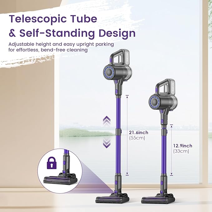 Cordless Vacuum Cleaner 40KPA/500W/35Mins Powerful Suction with Green LED Dust Detection Stick Vacuum Self-Standing Lightweight Handheld Vacuum for Pet Hair Carpet &amp Hard Floor