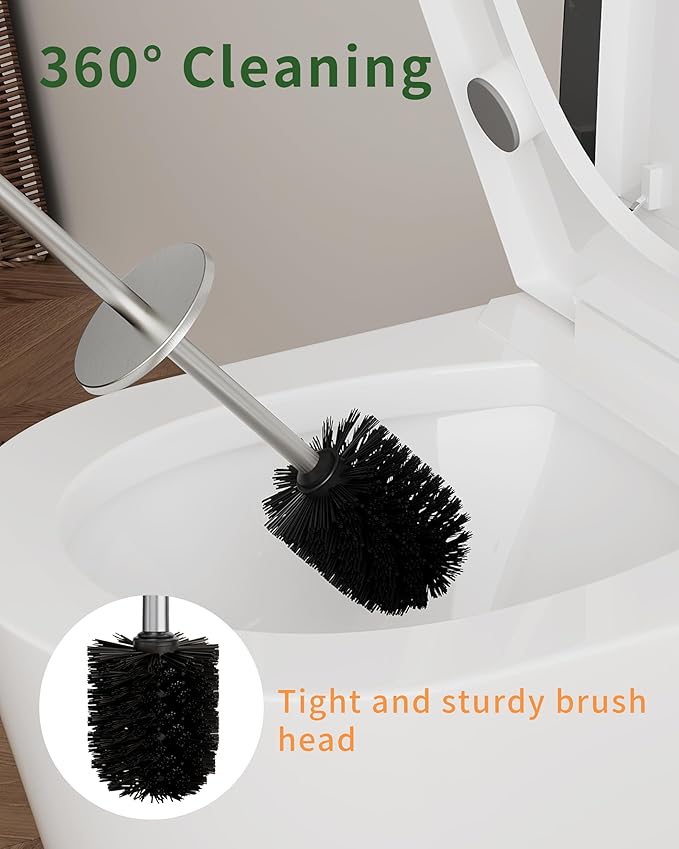 Toilet Brush and Holder Set Toilet Bowl Brush for Bathroom with Long Handle Stainless Steel Toilet Cleaner Brush with Durable Scrubbing BristlesSplash-Proof (Brushed Nickel)