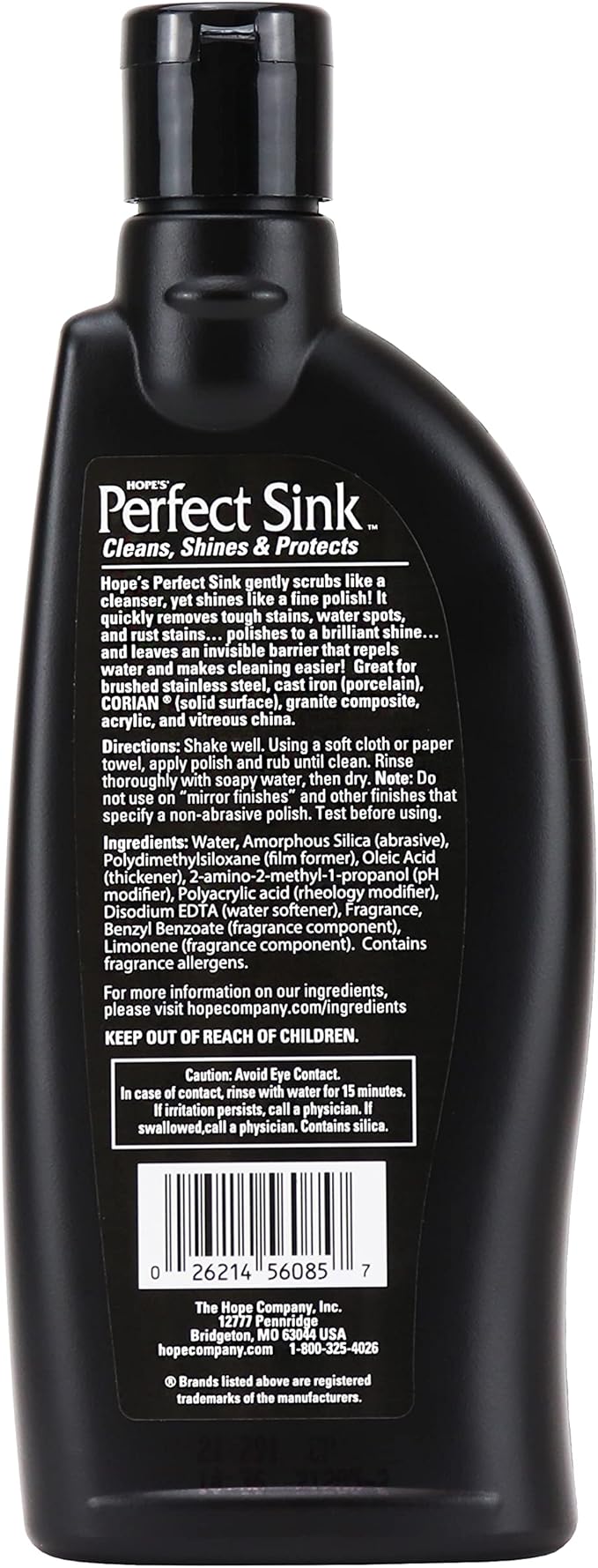 HOPE'S Perfect Sink Cleaner and Polish Restorative Water-Repellant Removes Stains Ideal for Brushed Stainless Steel Cast Iron Porcelain Corian Composite Acrylic 8.5 oz 3 Pack