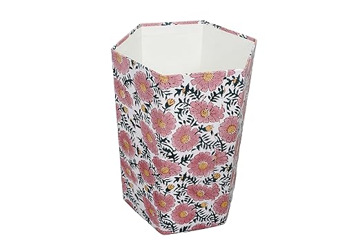 3.3 Gallon Cotton Hand Block Printed Paper Waste Basket |Small Decorative Trash Can for Housewarming Gifts in Living Room Bedroom Bathroom | Eco-Friendly Plastic-Free (1 Green Pink Sun FLOWAR)