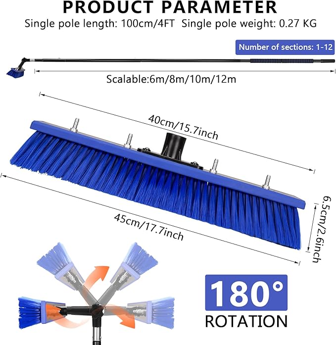 Solar Panel Window Cleaning Brush and Pole 33FT Adjustable Window Cleaner Brush &amp Water Fed Pole Kit Solar Panel Cleaning System Window Washing Equipment Tool