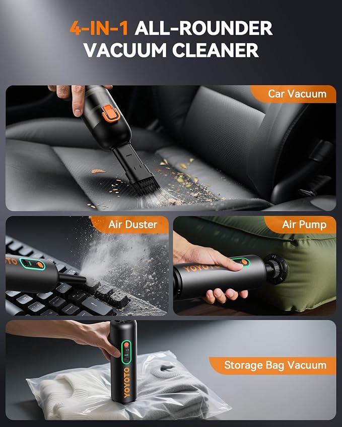 Car Vacuum Handheld Vacuum Cordless with 21000Pa Powerful Suction &amp 3 Modes 4-in-1 Portable Hand Held Mini Vacuum Cleaner Rechargeable Ultra Light for Car Home Office (Black)