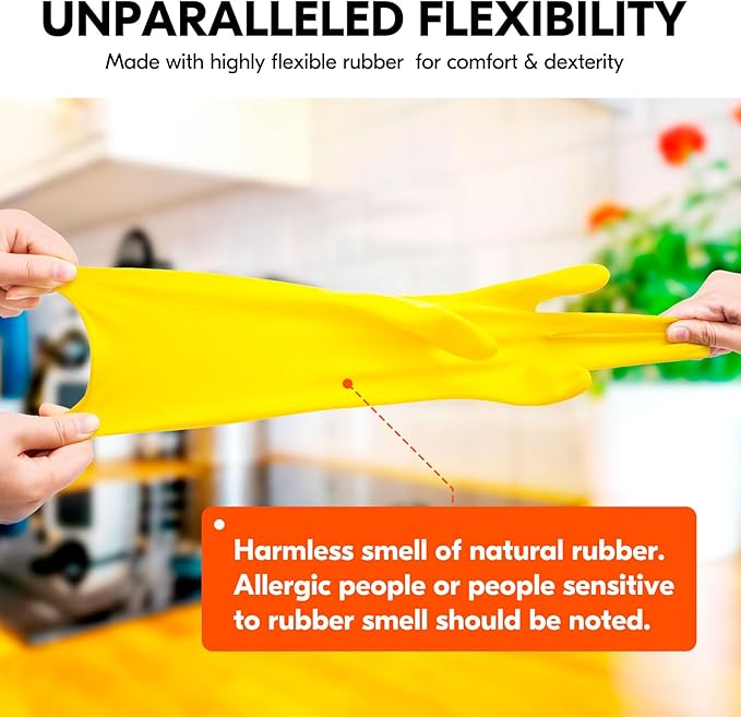 Vgo... 5-Pairs Reusable Household Gloves Rubber Dishwashing gloves Extra Thickness Long Sleeves Kitchen Cleaning Working Painting Gardening Pet Care (Size L Yellow HH4601)