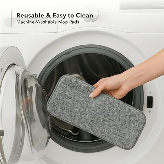 OVENTE Microfiber Spray Mop for Floor Cleaning with Refillable Bottle Washable and Reusable Pad 360° Spin Flat Cordless Wet Scrubber for Hardwood Ceramic Laminate and Vinyl Tiles Black CTM121BGD