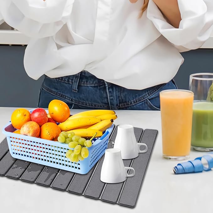 Large Diatomite Kitchen Counter Drying Mat – 24”x16” Aesthetic Stone Mat for Dishes Roll-Up Space-Saving &amp Quick-Drying Stone Rack