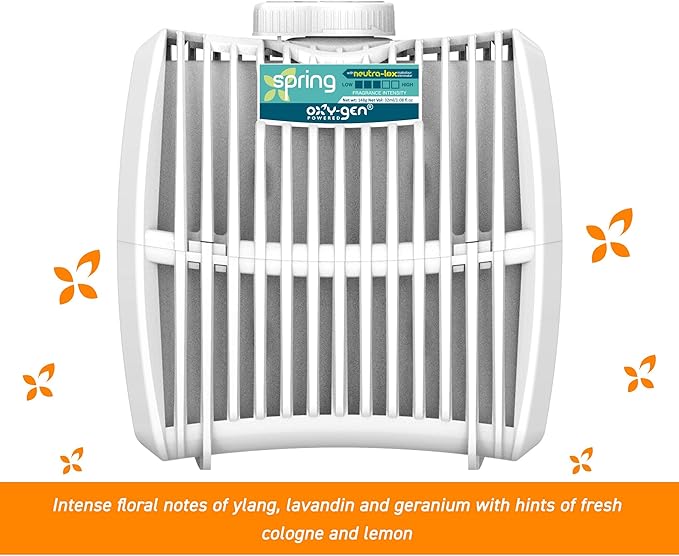 Oxygen-Pro - Commercial Air Freshener and Deodorizer Wall Mounted Battery Operated Automatic Dispenser Odor Eliminator and Fragrancing System (Light Scent) (Spring)