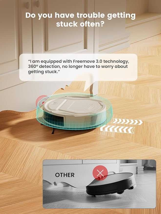 Lefant Robot Vacuum Cleaner M210 ProSlimQuiet2200Pa Suction120 Min Self-Charging Robotic Vacuums Freemove 3.0WiFi/APP/Alexa6 Cleaning Modes Ideal for Hard Floors Pet Hair Low CarpetChampagne
