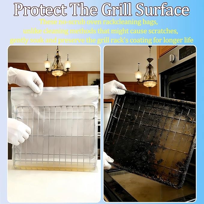 Oven Rack Cleaning Bags Leak-Proof Stability 10 Pieces Kitchen Cleaning Bags Roasting Rack Cleaner Saves Time &amp Effort For Stove Grilling