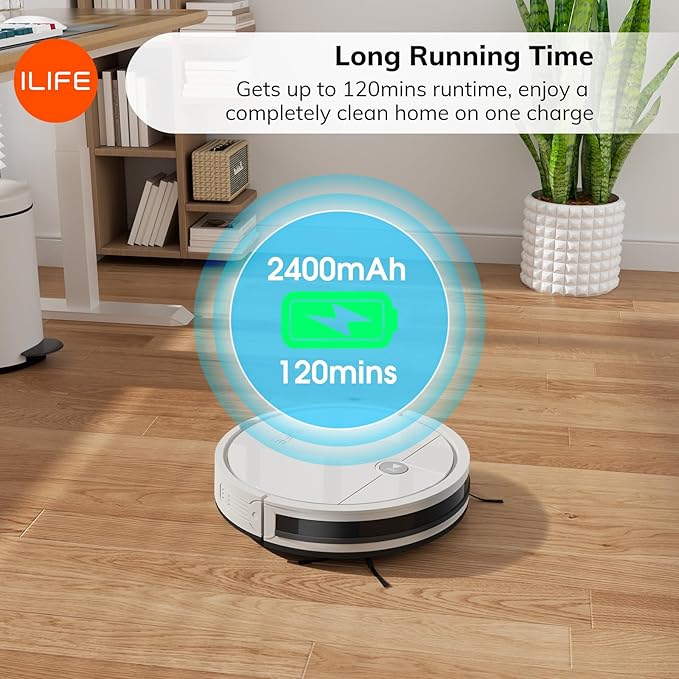 ILIFE X3 Robot Vacuum Cleaner Tangle-Free 3000Pa Suction 120 Min Runtime Self-Charging Robotic Vacuum 2.4GHz WiFi/App/Alexa Control Slim Quiet Ideal for Pet Hair and Hard Floors