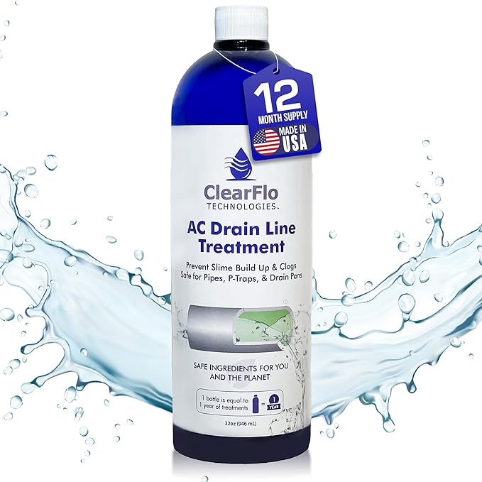 AC Drain Line Cleaner / 12 Month Supply | Safe Chlorine Free Non Toxic Formula with Natural Tea Tree Oil | HVAC Drain Line Solution for Tough Clogs &amp Buildup
