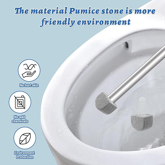 Pumice Stone Toilet Bowl Cleaner Toilet Deep CleaningBathroom Cleaner Brush with Long Handle for Remove Hard Water Stains with Toilet Handle+ Pumice Stones