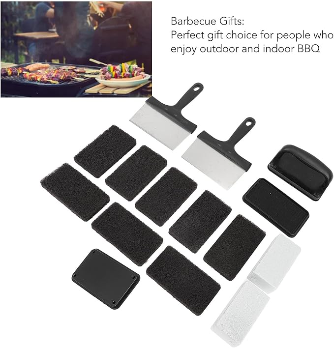 Griddle Cleaning Kit Grill Cleaning Kit with Anti - Hot Handle Sponge and Stainless Steel Scraper Multifunctional BBQ Cleaning Tools for Flat Top Grills and Outdoor Cooking (15 Pieces Set)