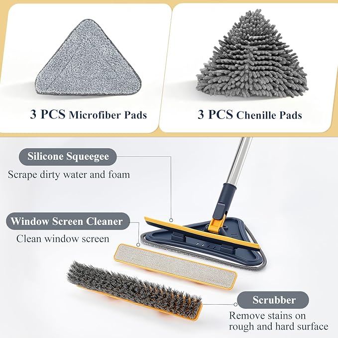 5 in 1 Wall Cleaner Mop 78 Inch Base Board Cleaner Tool with Long Handle 360° Wall Washing Tool for Ceiling Floor and Window Cleaning with 3 Microfiber &amp 3 Chenille Pads