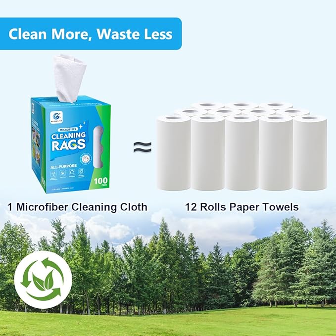 GLIMGLINT White Microfiber Cleaning Cloth 100 Pack Cleaning Rags Lint-Free Ultra Absorbent Reusable Paper Towels for Home Kitchen Car Garage or Shop Dish Rags 11 x 9