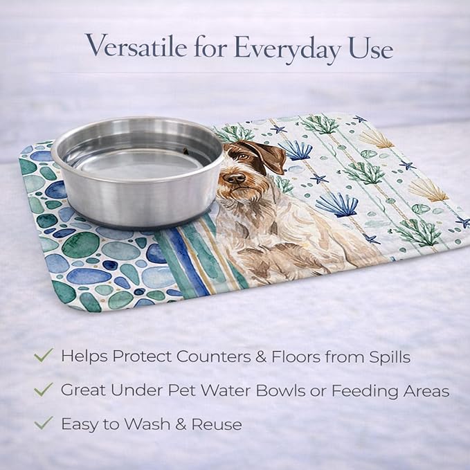 Caroline's Treasures Liver and White German Wirehaired Pointer Coastal Sea Glass Dish Drying Mat Absorbent Dish Drying Mat Pad for Kitchen Counter Dish Drainer Mat for Countertop 14 x 21 Multicolor