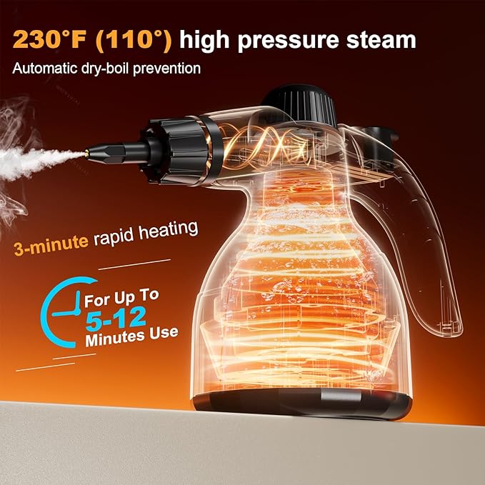 Handheld Steam Cleaner: Multi-Surface Steamer with 10 PCS Accessories Pressurized Natural Steam Cleaner for Home Cleaning Dirt Grease Grout Tile Floor Couch and Car White