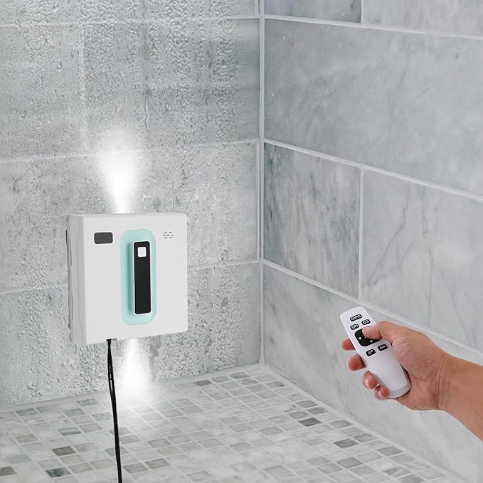Automatic Window Vacuum Cleaner Windo.w Cleaning Robot Smart Glass Windows Washer with Automatic Water Spray Strong Suction Remote Control for Glass Door/Tiles (White+Green)