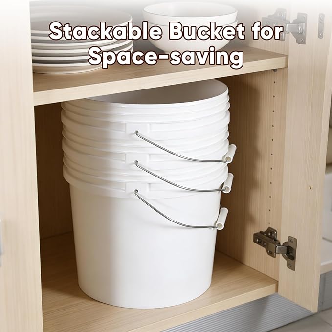 2.5 Gallon Bucket for Cleaning Small Extra Thick Plastic Bucket with Metal Handle Food Grade BPA Free (White 3 Pack No Lid)