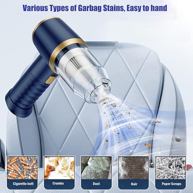 Car Vacuum Cleaner Cordless 120W high Power Portable Mini Vacuum with 12000Pa Hand Held Vacuum Strong Suction Electric Compressed Air Duster Blower for Car Desk Keyboard Home