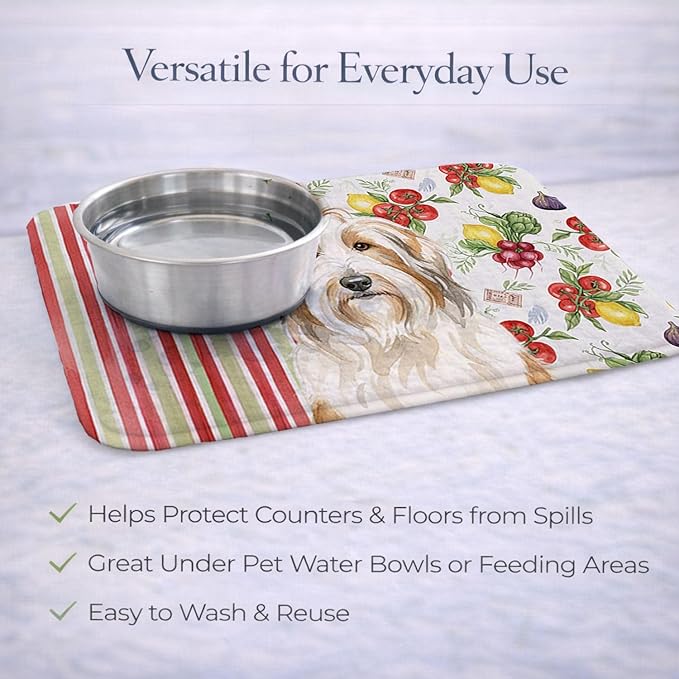 Caroline's Treasures White and Tan Bearded Collie Vegetables Dish Drying Mat Absorbent Dish Drying Mat Pad for Kitchen Counter Dish Drainer Mat for Countertop 14 x 21 Multicolor