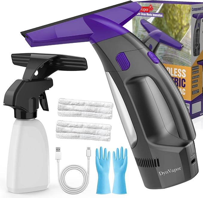 2000Pa and 2500mAh Electric Window Cleaner Tool with Gloves and 2 Cleaning Cloth Window Vacuum Squeegee Cordless with 360ml Spray Bottle &amp 100ml Water Tank for Window Mirror Countertop Tile