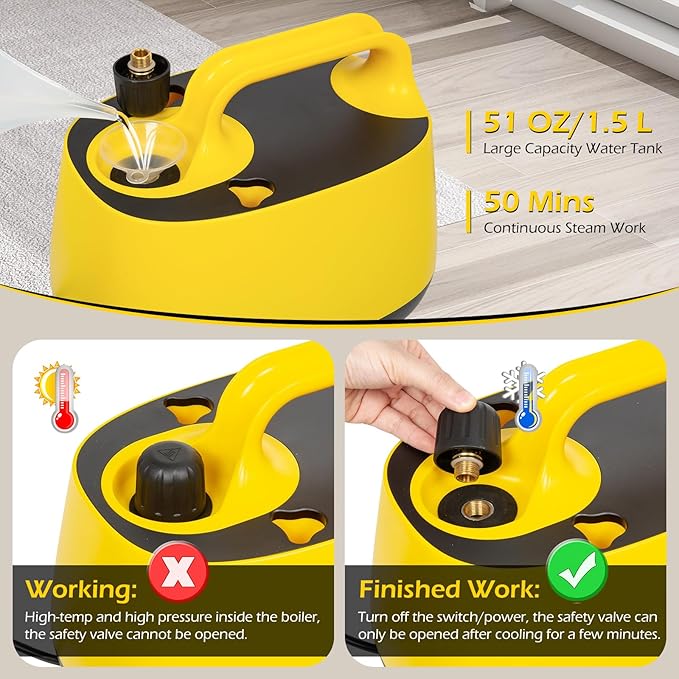 Dyna-Living Steam Cleaner 1500W Steamer for Cleaning with 1.5L Water Tank Car Steamer Cleaner for Multi-Surface Floors High-Pressure Steam Cleaner for Car Portable Car Steamer for Auto Detailing