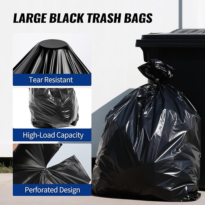 AROIC 55-60 Gallon Contractor Garbage Bags 60 Count 2 Mil Heavy Duty Large Trash Bags - Sturdy &amp Tear Resistant Black Trash Bag for Outdoor Commercial Industrial Lawn and Leaf Bags