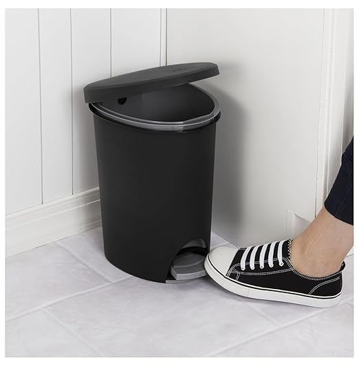 2.6 Gallon Step On Trash Can (2 Pack) Black - Small Wastebasket for Bathroom Kitchen Office - Slim Oval Plastic Bin - Foot Pedal Operated