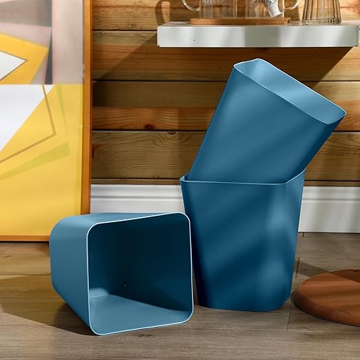 Hoolerry 9 Pieces Garbage Can 2 Gallon Small Trash Cans Bulk Bathroom Trash Bin Plastic Wastebasket Square for Bedroom Slim Bathroom Trashcan Small Container for Kitchen Office Home (Bluish Green)