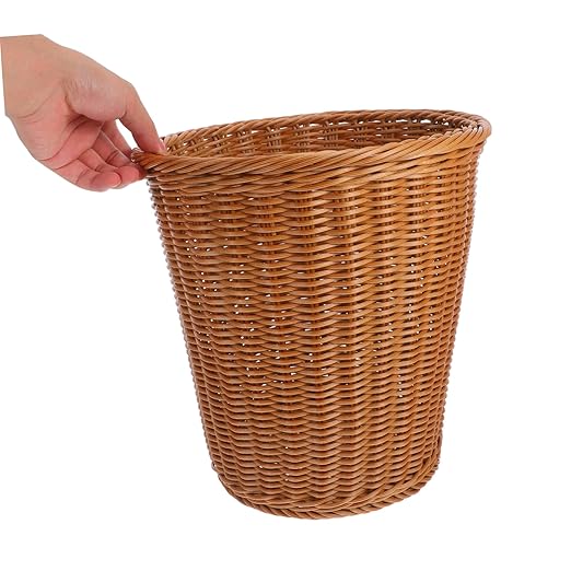 Cabilock 1Pc Simulated Rattan Woven Trash Can Decorative Wastebasket for Home Use Chic Imitated Rattan Style Versatile Trash Bin for Kitchen Bathroom and Office Decor