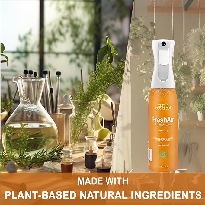 House of Zest FreshAir SmokeAway–Eliminates Tobacco/Marijuana odor on contact.Formulated to eliminate cooking smoke and grease. Chemical FREE made with natural ingredients citrus scent. 2pk(32fl oz)