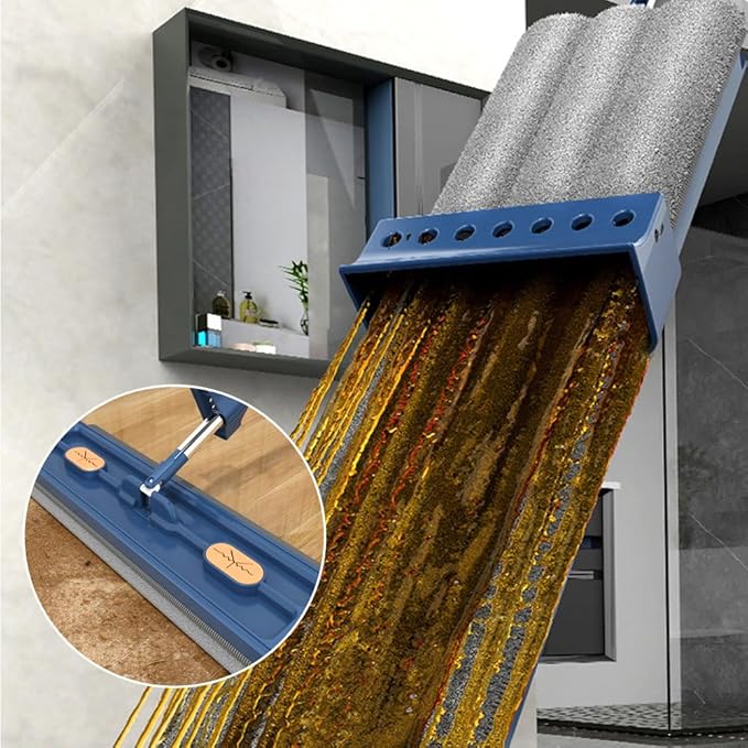 Large Flat MopLarge 17inch Hands-Free Mop EVA Squeegee &amp 360° Swivel for Hard Floors (White 6 Cloth)
