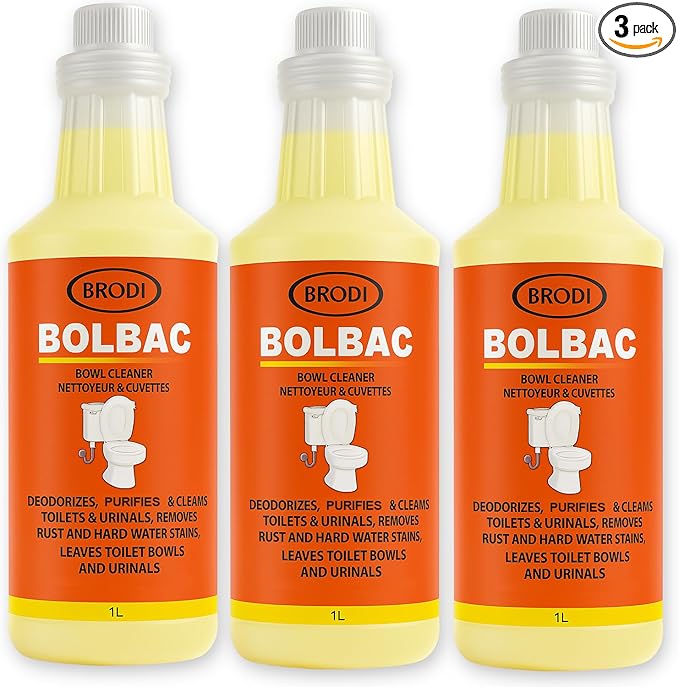 Brodi BolBac Heavy Duty Toilet Bowl Cleaner High-Power 25-30% HCI Formula Fast Lime &amp Rust Removal Fixture-Safe Removes Odor-Causing Build-Up (Pack of 3)