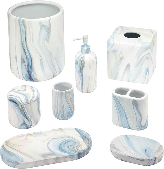 Avanti Linens - Vanity Tray Resin Countertop Accessories Guest Bathroom Essentials (Waves Collection Blue)