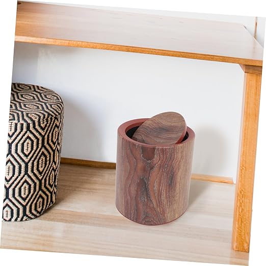 PRETYZOOM Wooden Kitchen Trash Can Flip Lid Covered Garbage Bin Decorative Wastebasket for Home Office Imitation Wood Finish Easy Maintenance